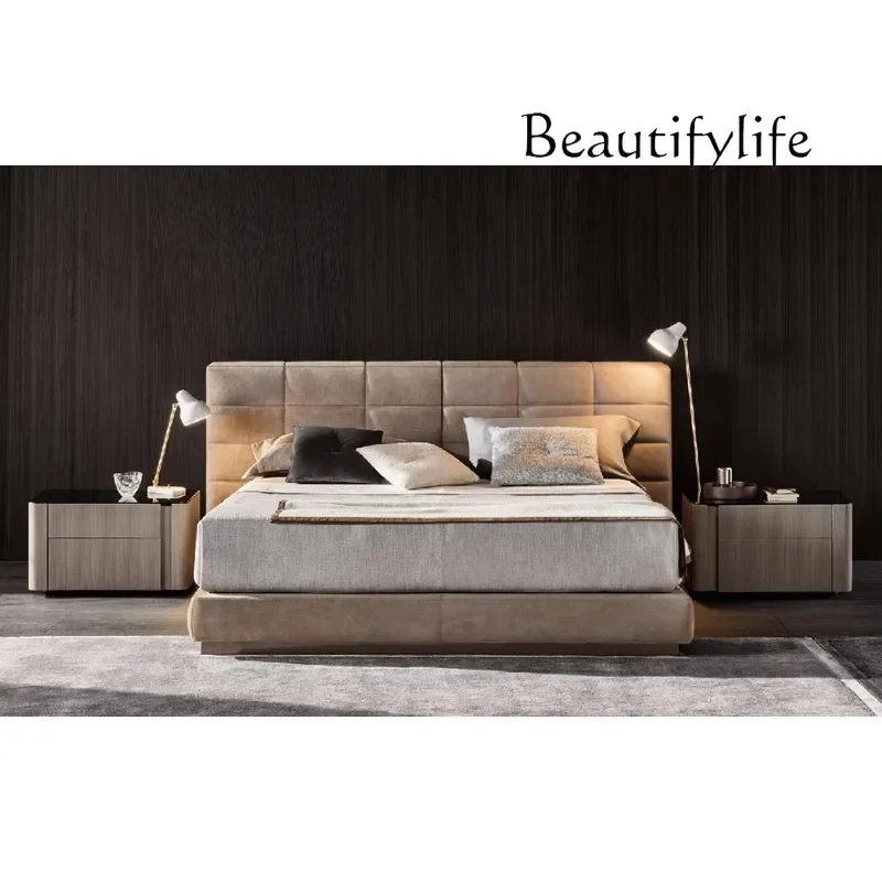 X Italian Modern Minimalist Light Luxury Fabric Bedroom Double High Backrest Bed 1.8 Meters Double Bed