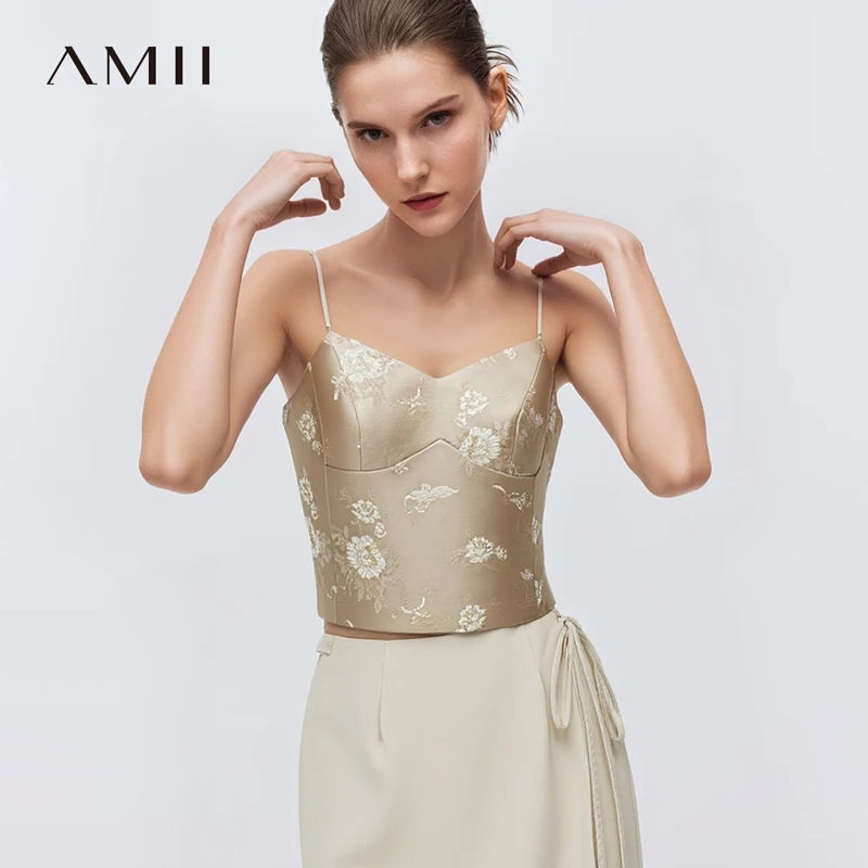 

Женский топ Amii 2026: Новинка весенней коллекции, жаккардовый топ-жилет на бретельках с регулируемыми лямками, утягивающий талию, без рукавов, модель 12651005