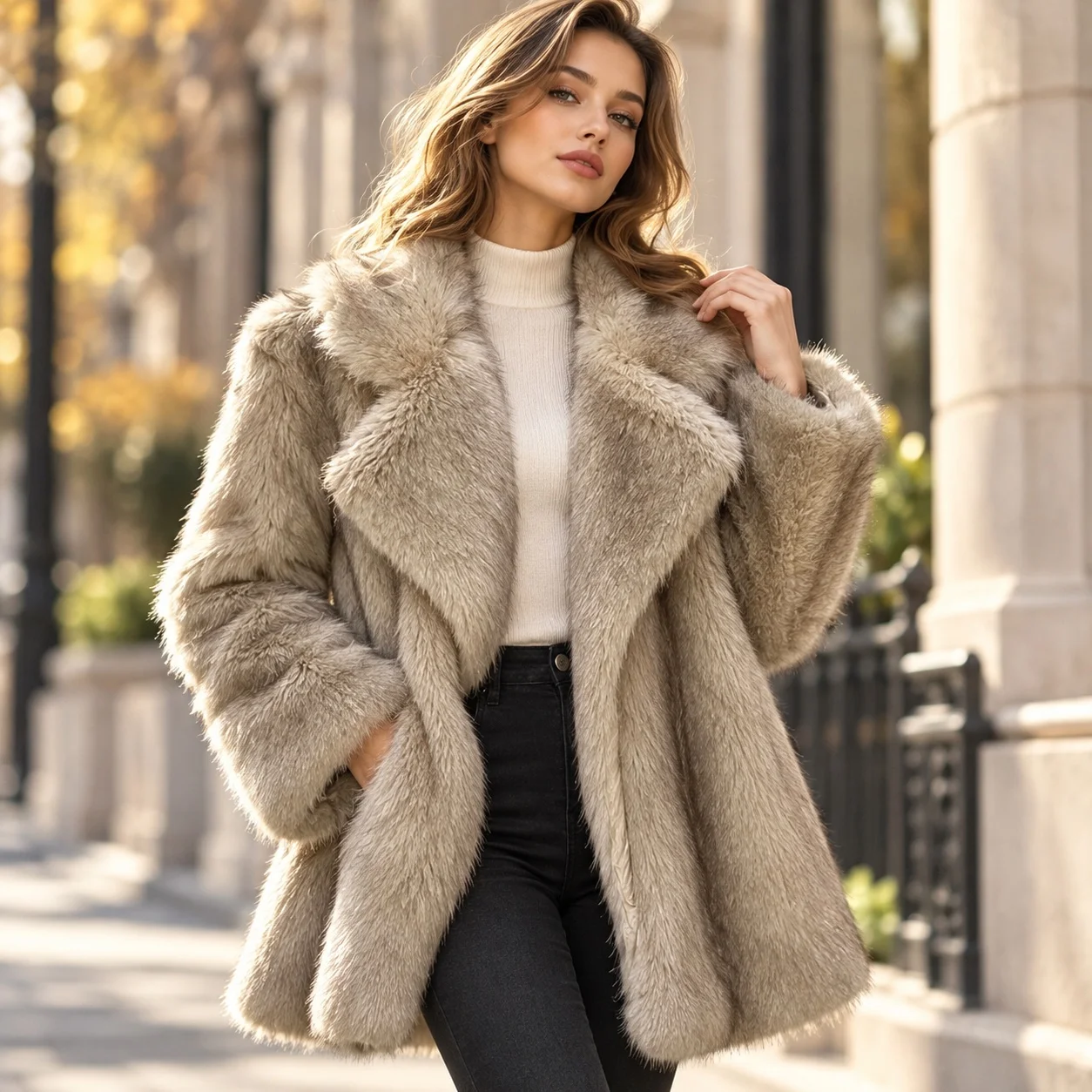 Long Sleeve No Hood Coat Sexy with Polo Collar Spring Long Length Elegant Coats Princess Sleeve Commuter Chic Women Jacket