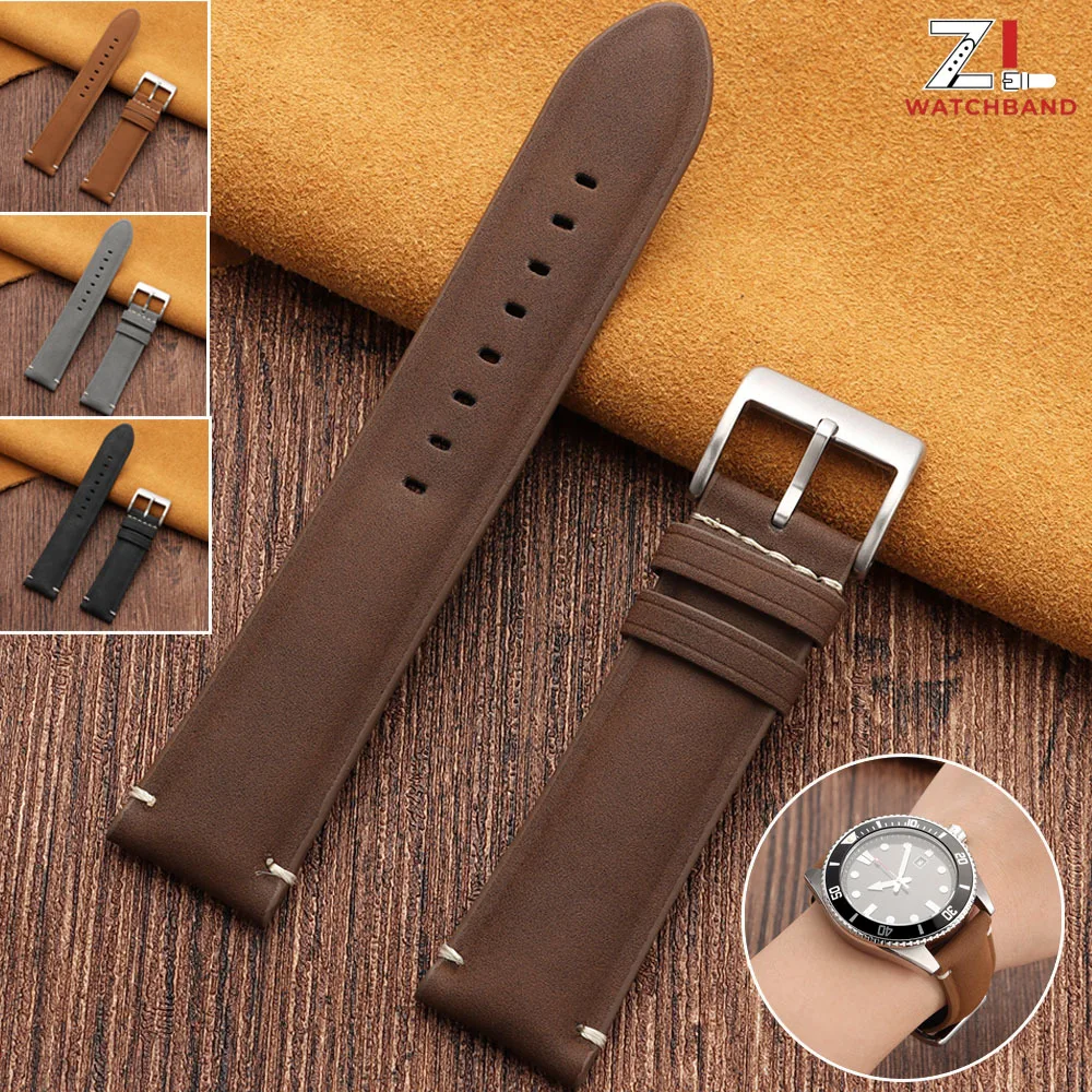 20mm 22mm Leather Watch Strap Retro Frosted Cowhide Genuine Watch Bracelet High Quality Watchband for Men Women WatchAccessories
