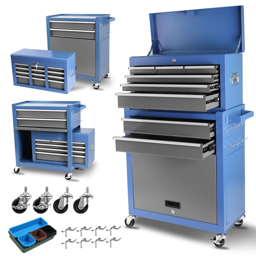 

Rolling 8-Drawer Tool Chest Combo: Assembled, Detachable, Lockable for Garage/Workshop