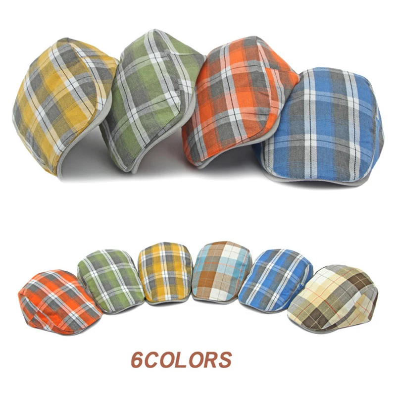 Beret Hat for Women Spring Summer Flat Peaked Hat Men Plaid Newsboy Hat Casual Duckbill Caps Checker Forward Cap Unisex Visor 3