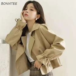 Trench Women All-match Basic Elegant Office Lady Spring Solid Pockets Double Breasted Korean Style Streetwear Retro Popular Ins