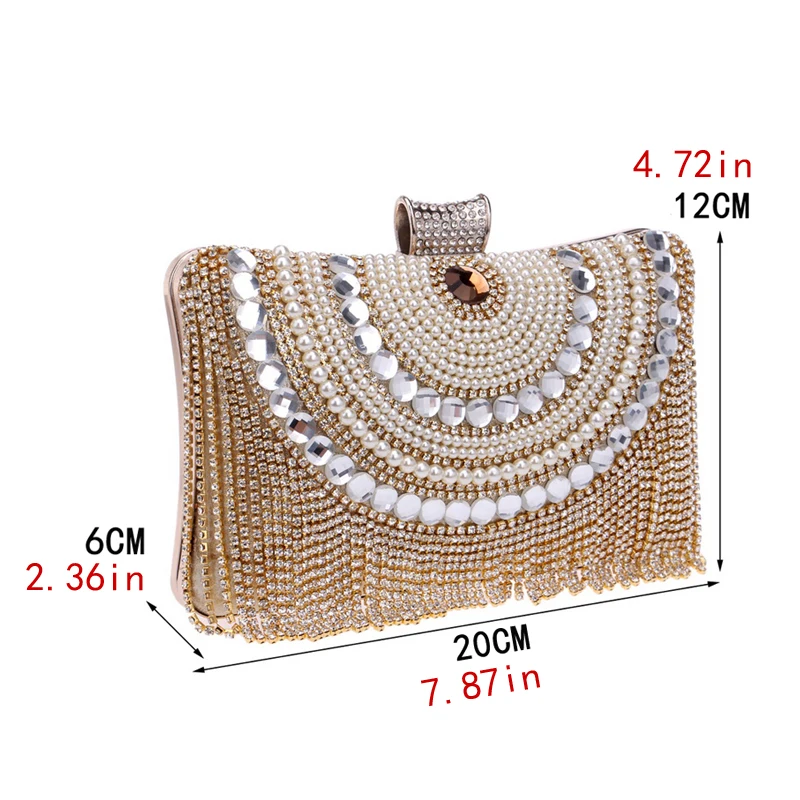 Rhinestones Tassel Clutch Diamonds Beaded Metal Evening Bags Chain Shoulder Messenger Purse Evening Bags For Wedding Bag