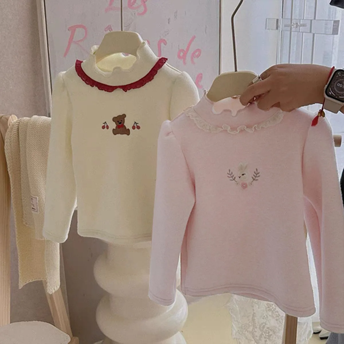 Herbst-Winter-Baby-Spitzen-Fleece-Unterhemd, Mädchen-Oberteil mit Stickerei, warm, langärmelig, weich, dehnbar, Freizeit-Sportbekleidung für Kinder – Detail 15