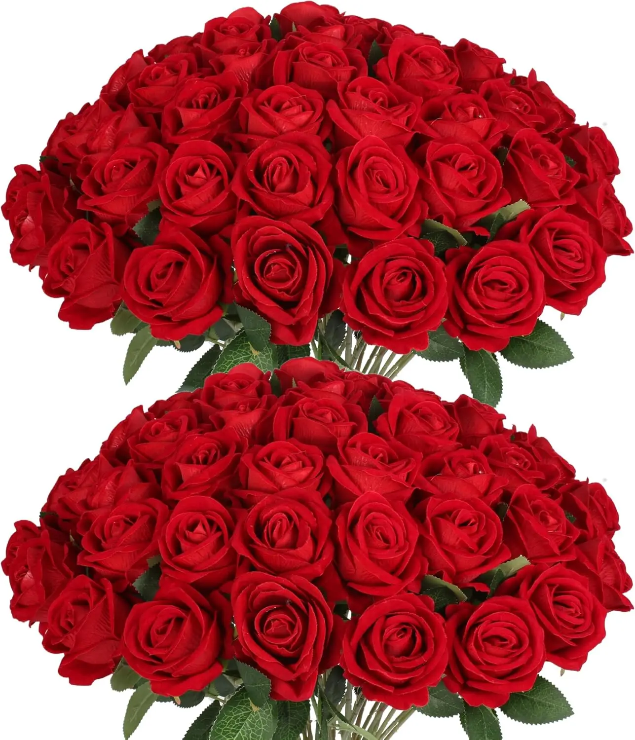 

50 PCS Fake Red Roses, Artificial Red Flowers Bulk Realistic Silk Faux Rose with Stems for Wedding Decoration Anniversar