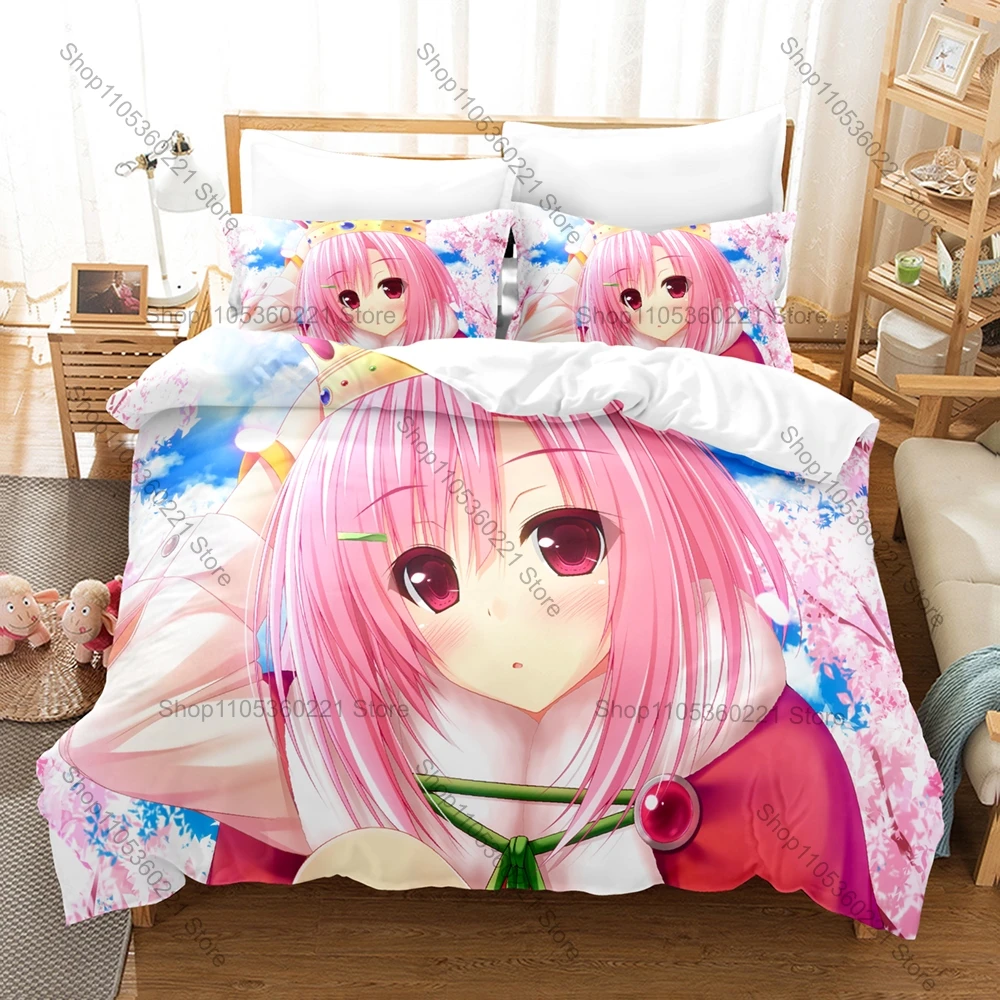 Sakura Quest Bedding Set 3Pcs Cute Anime Girls Pattern Comfort Bed Linen For Otaku Fans Duvet Cover Pillowcase Decor