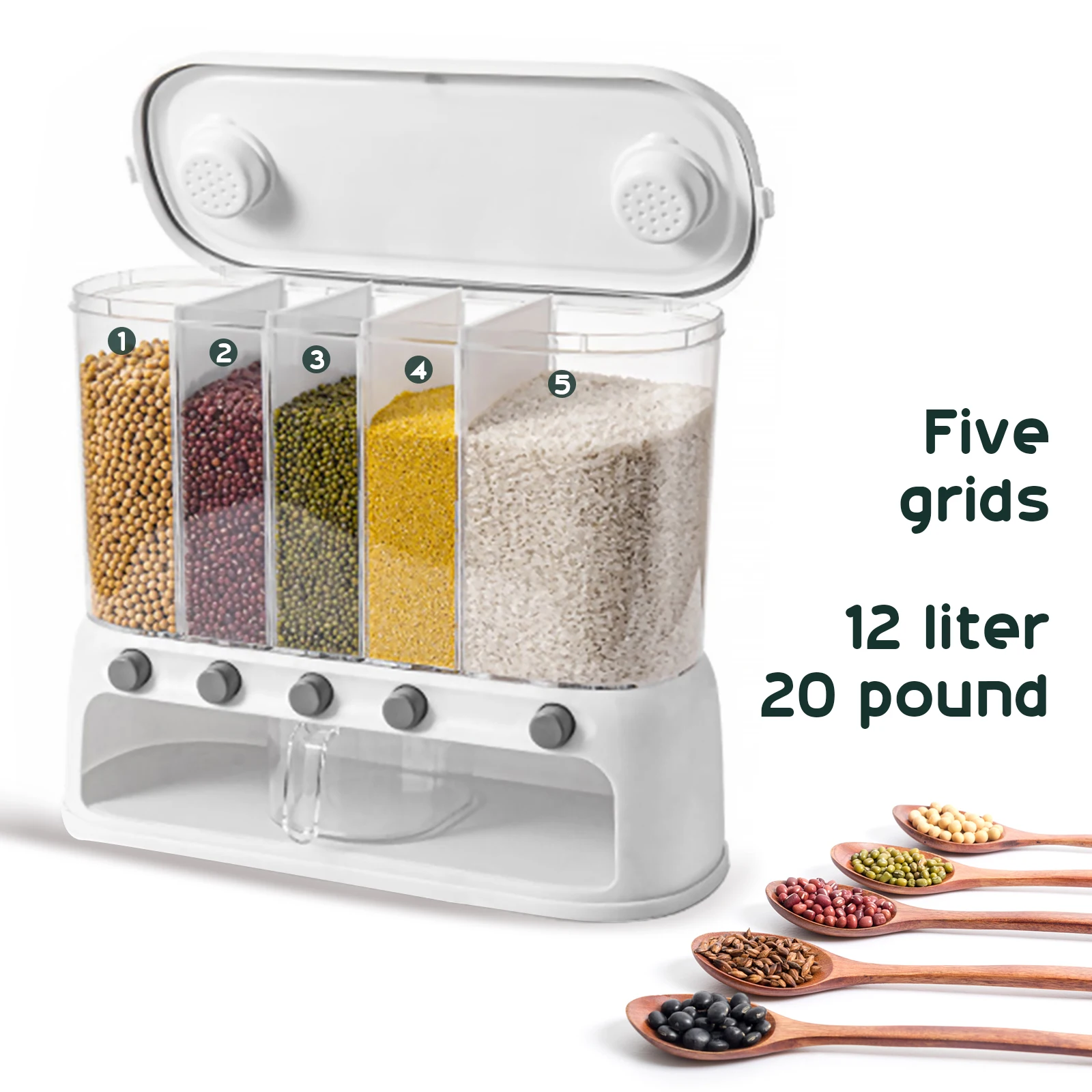 

12L Cereal Grain Container Moisture Proof Cereals Dispenser Multifunctional Dry Food Dispenser With Lid for Kitchen Household