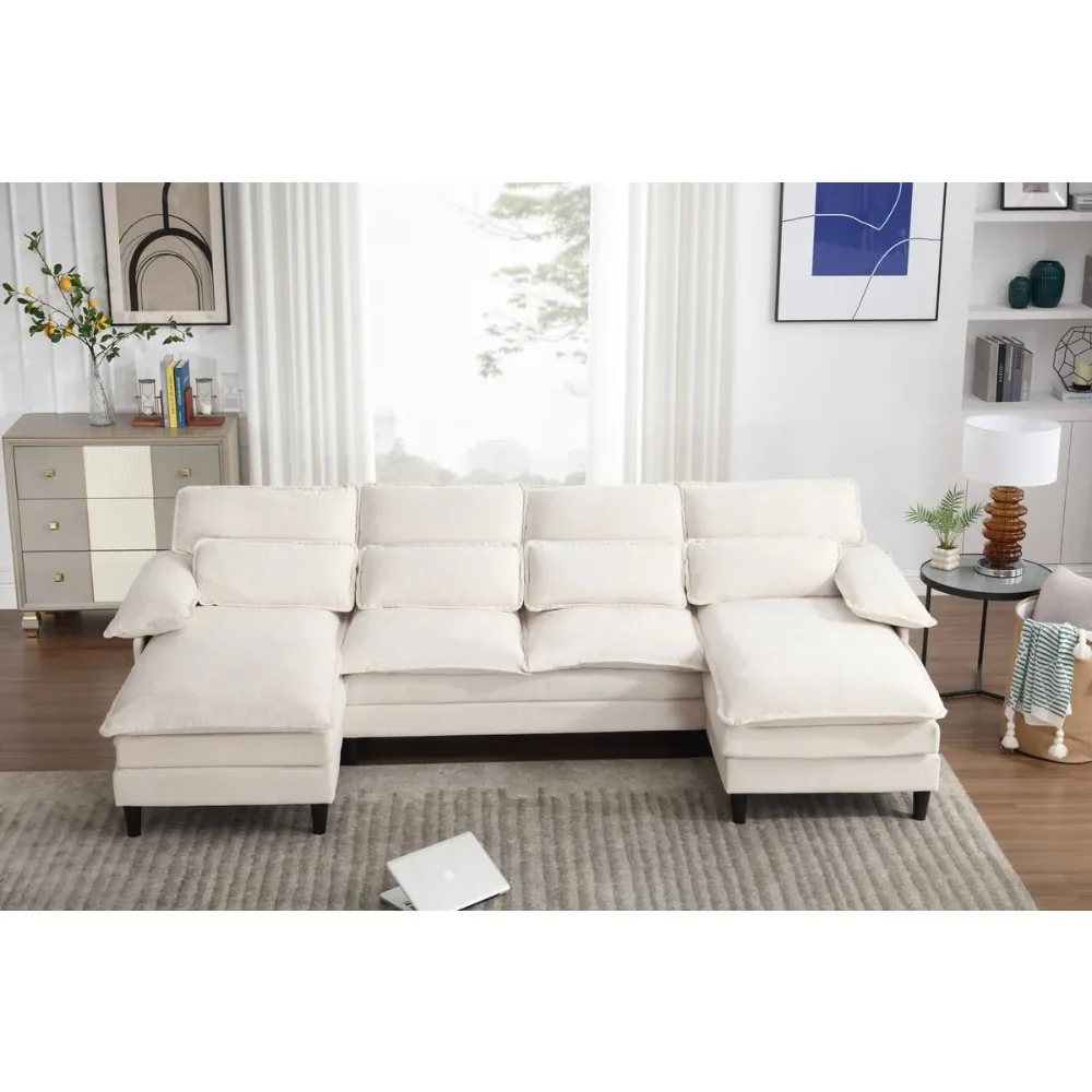 

U Shaped Modular Sectional Couch, Corner Sofa with 4pcs Waist Pillows, Chaise Lounge, Terrycloth Fabric Sofa