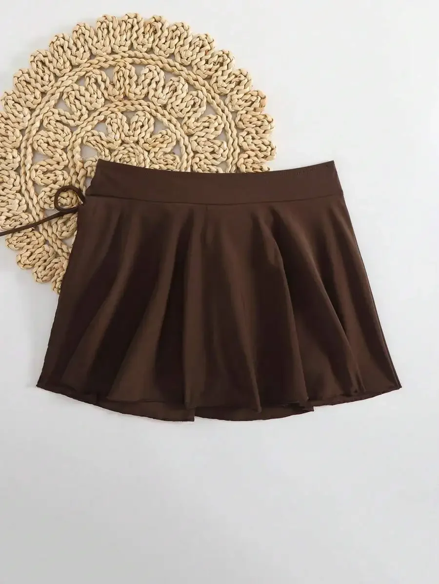 

Women Solid Color Pleated Swim Skirt With Bow Waist For Beach Summer Vacation