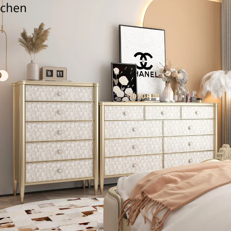 

HSN solid wood chest of drawers light luxury bedroom bedside cabinet nine-bucket drawer storage cabinet