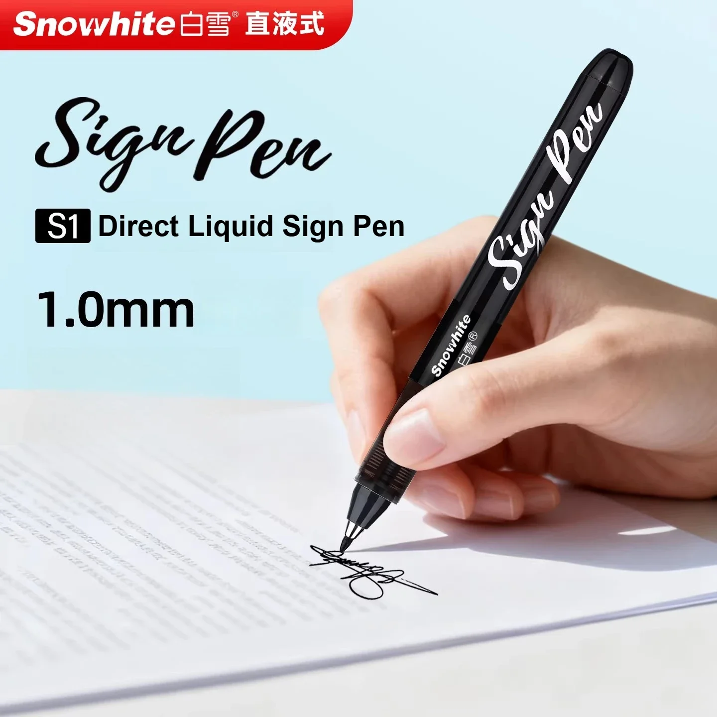 Snowhite 1.0mm Fiber Tip Quick‑Drying Sign Pen, Direct Ink Smooth Writing, Business Office Premium Signature Pen