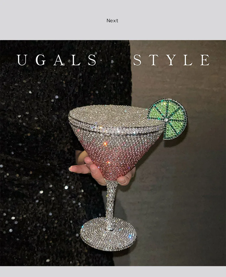 High Quality Goblet Shape Luxury Martini Cocktail Pink Crystal Studded Dinner Bag Diamond Clutch Rhinestone Women Evening Bags