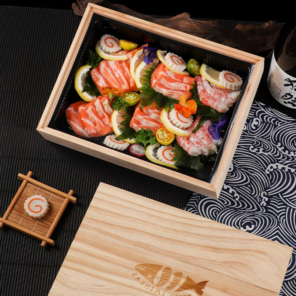 مجموعة واحدة من صندوق السوشي الخشبي، حاويات بينتو اليابانية، حاوية تخزين الوجبات الغداء المقاومة للتسرب لعمال المكاتب الطلابية