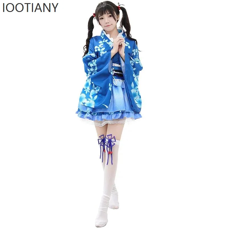 Iootiany Costumi Cosplay Anime giapponesi Dolce fresco Kimono multicolore Costumi per spettacoli teatrali per feste in maschera di Halloween