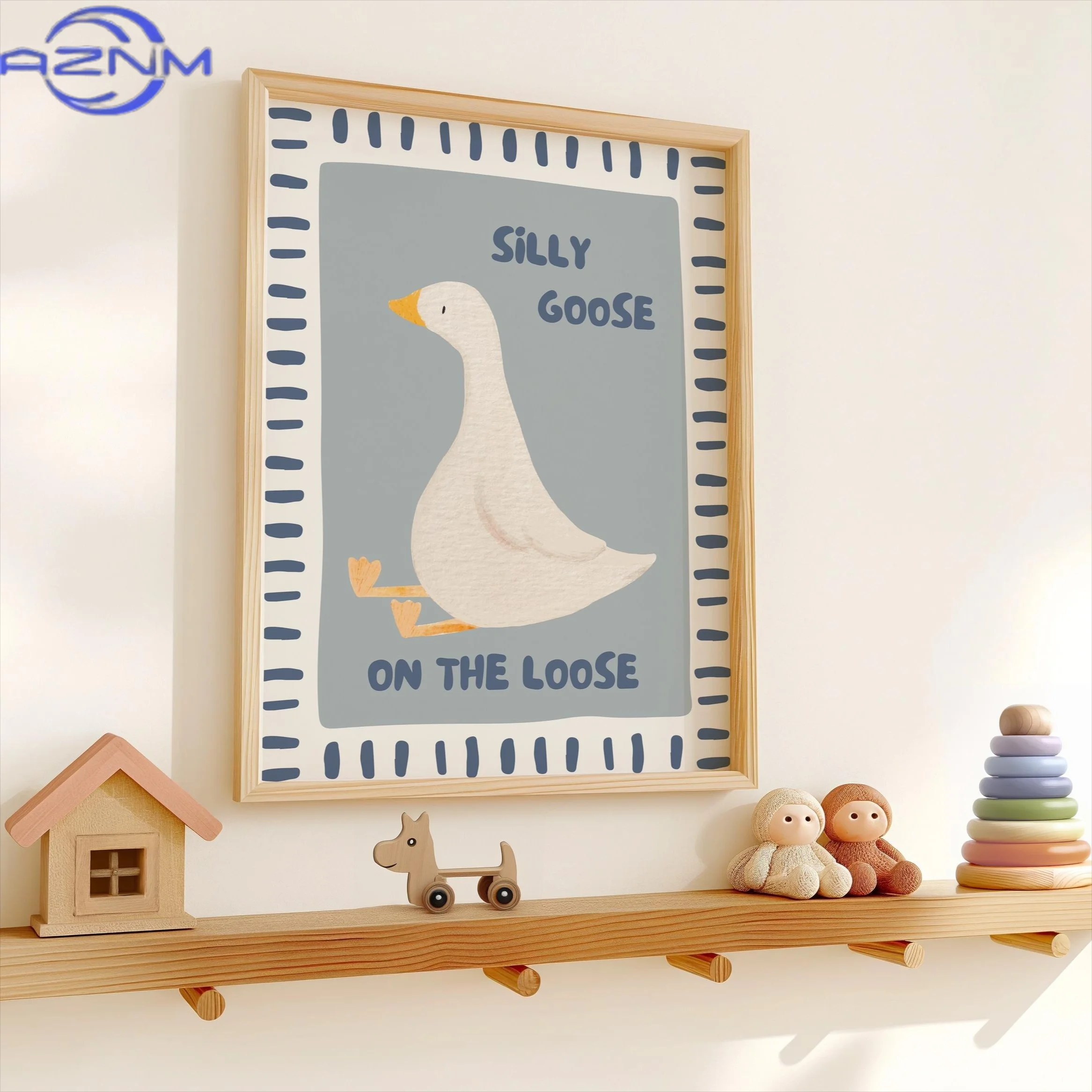 Silly Goose Skateboard Duck Animal Canvas Prints Blue Farm Nursery Wall Art Posters for Modern Living Room Kitchen Home Decor
