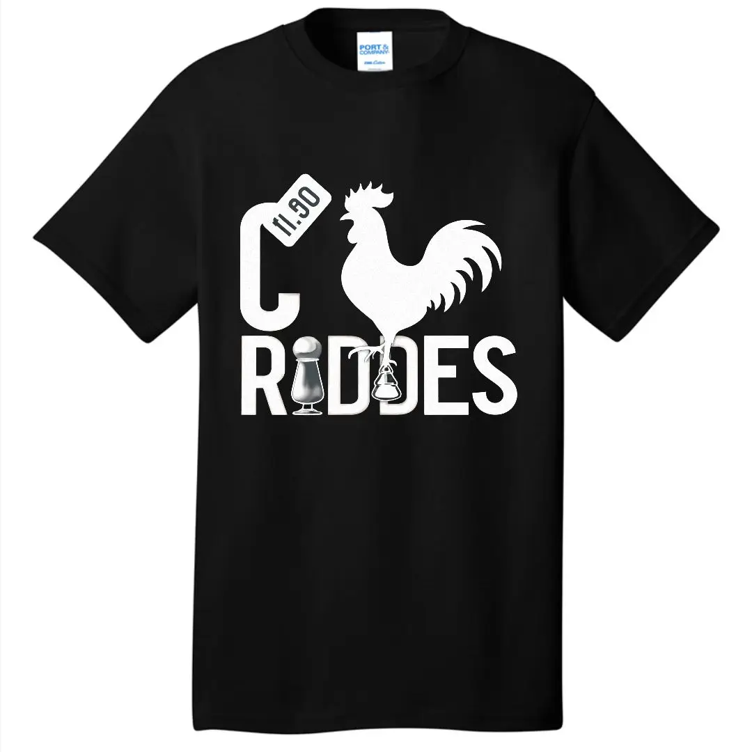 تي شيرت أبيض برقبة دائرية مع صورة ظلية لقطعة شطرنج الديك ورسومات 'CRDDS' - تي شيرت كاجوال بسيط عالي التباين لـ S العصرية #3