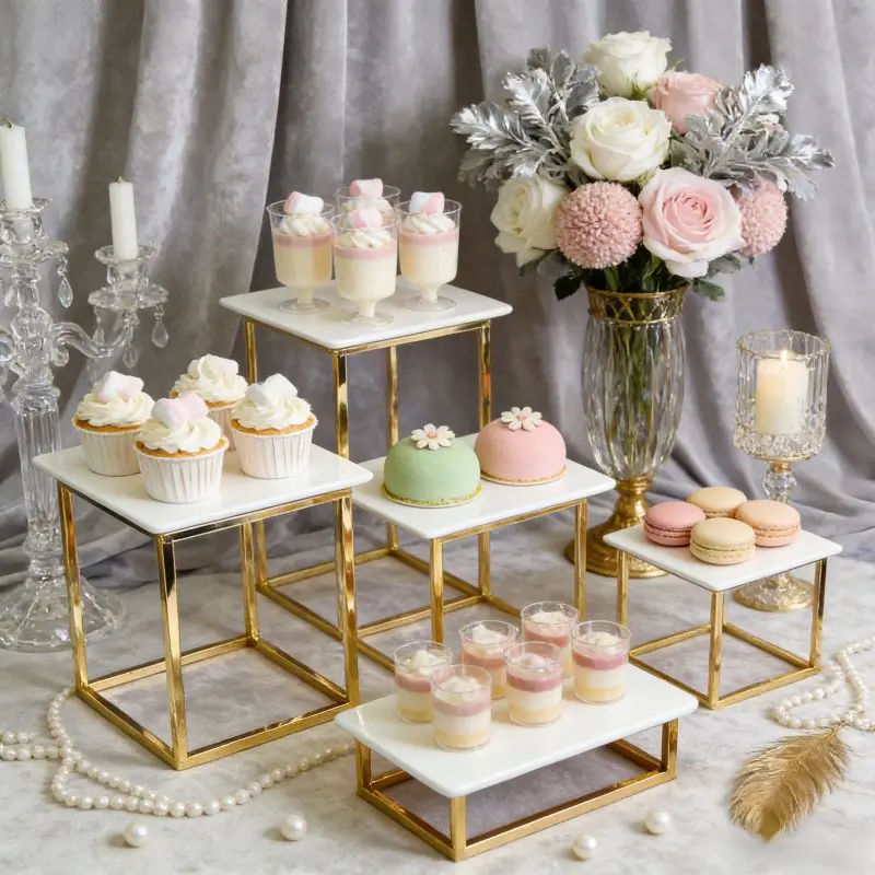 Acrylic Trays Dessert Stand Cupcake Cookie Candy Display Rack Wedding Birthday Party Buffet Table Tea Break Bread metal Holder