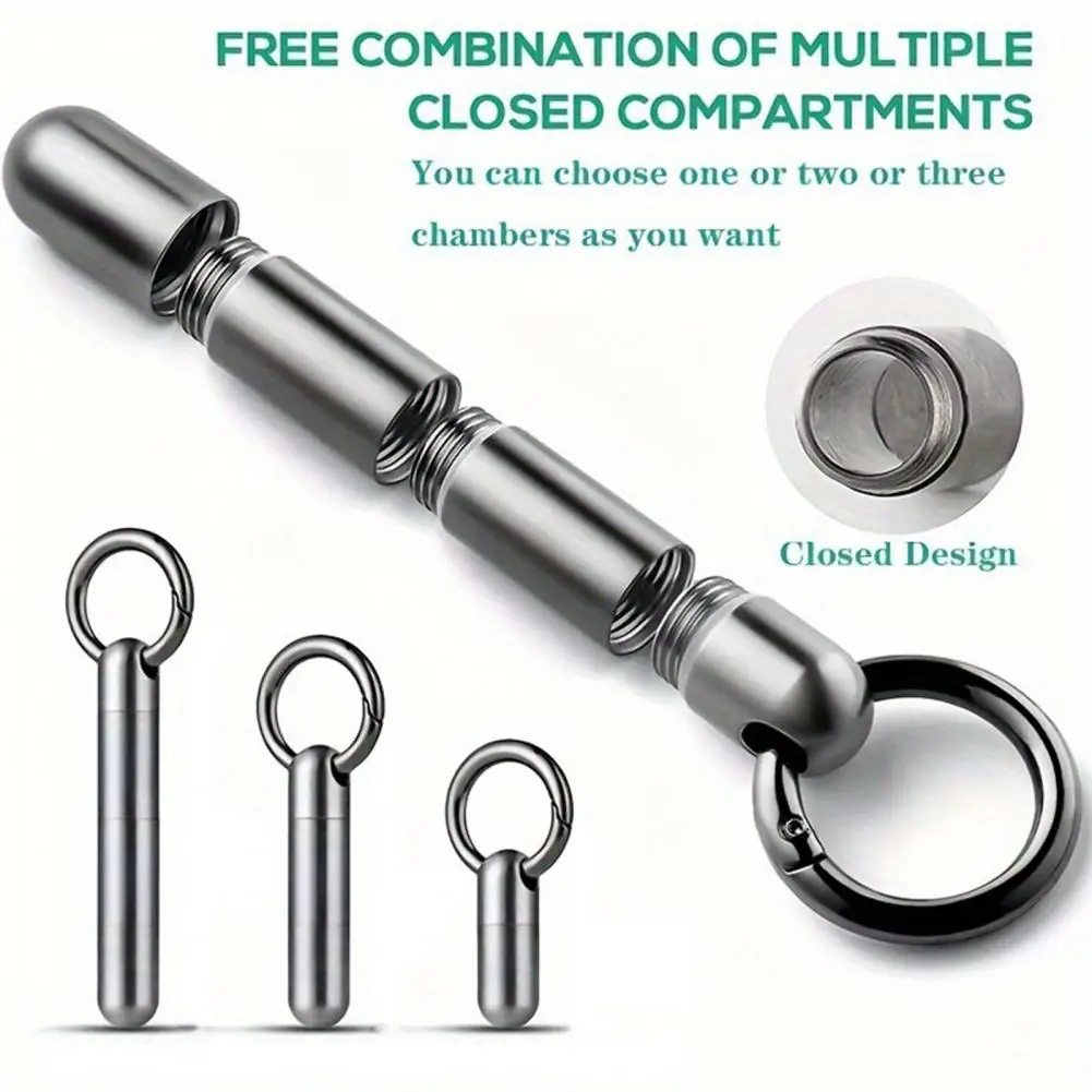 Supplement Storage Case Portable Waterproof Pill Box Keychain Stainless Steel Medicine Organizer Container Mini for Travel