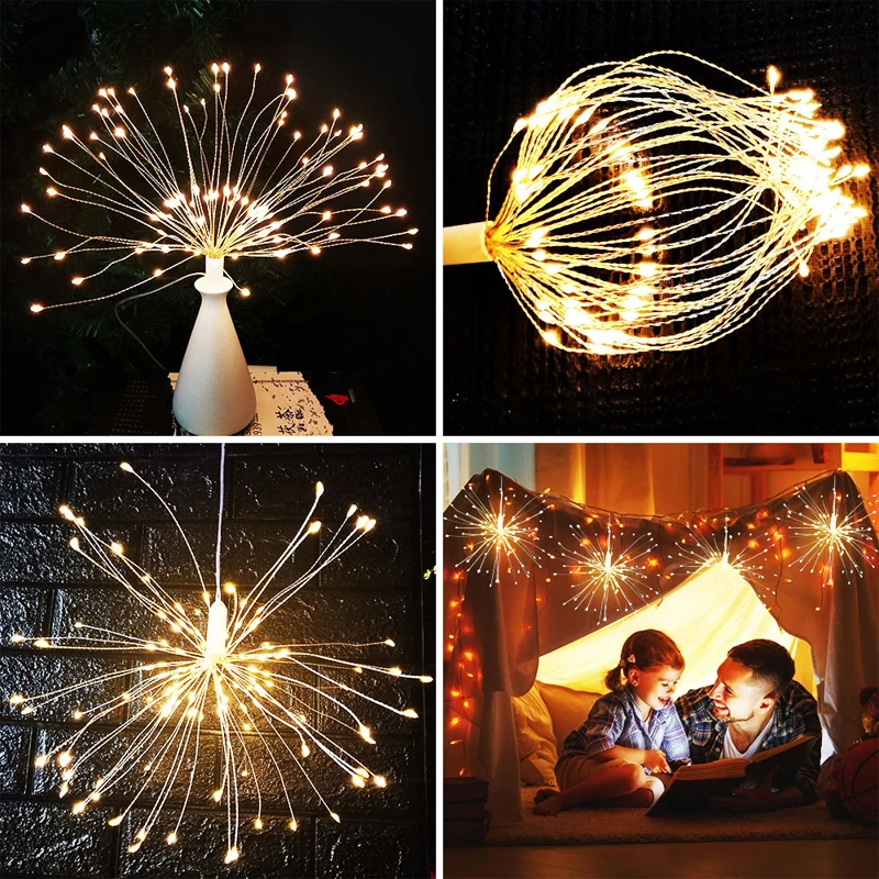 Outdoor LED Firework String Light Star LED Fairy Lights Garland On Battery Operated Home Decorations For Party Wedding Holiady