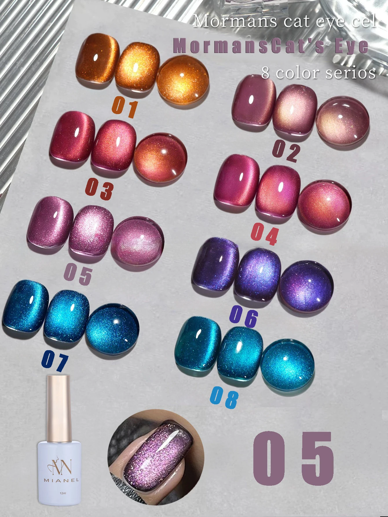 MIANEL 12ML/PCS Japanese Style Explosive Moormans Crystal Cat Eye Gel Nail Polish  Flash Mirror  Glass Bead Cat magnetic gel