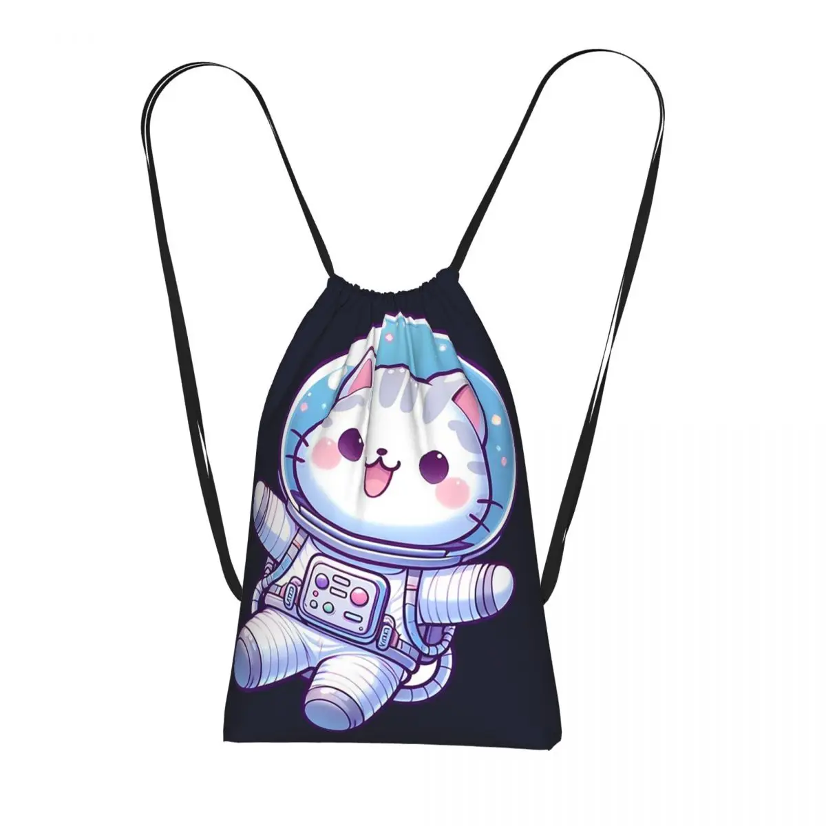 Blue Cute Kitten Astronaut In Space Backpacks Casual Drawstring Bundle Pocket Sports Bag Book Bags for Man Woman School