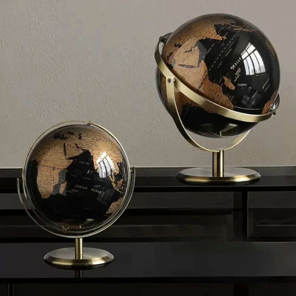 Metal Base Rotatable World Globe for Living Room Wine Cabinet Office Study Desktop Decoration Home Decoration Accessories