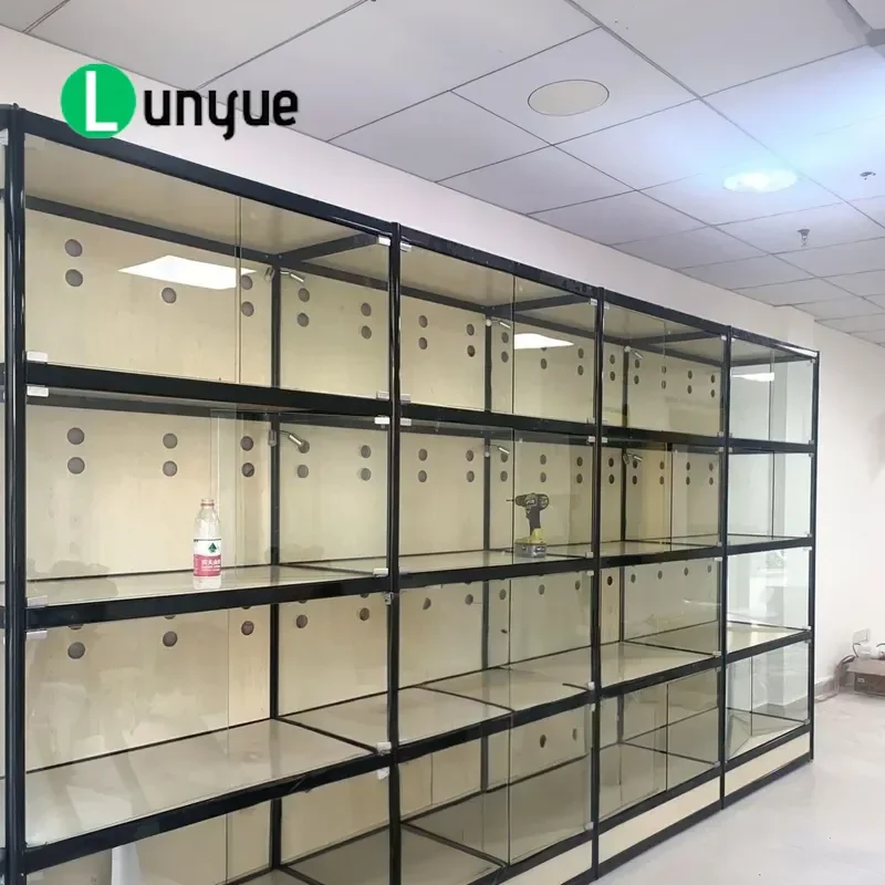 E0 Eco Friendly Glass Cat House Display Cabinet 3 Layer Transparent Pet Foster Enclosure for Pet Store Showroom Durable Safe