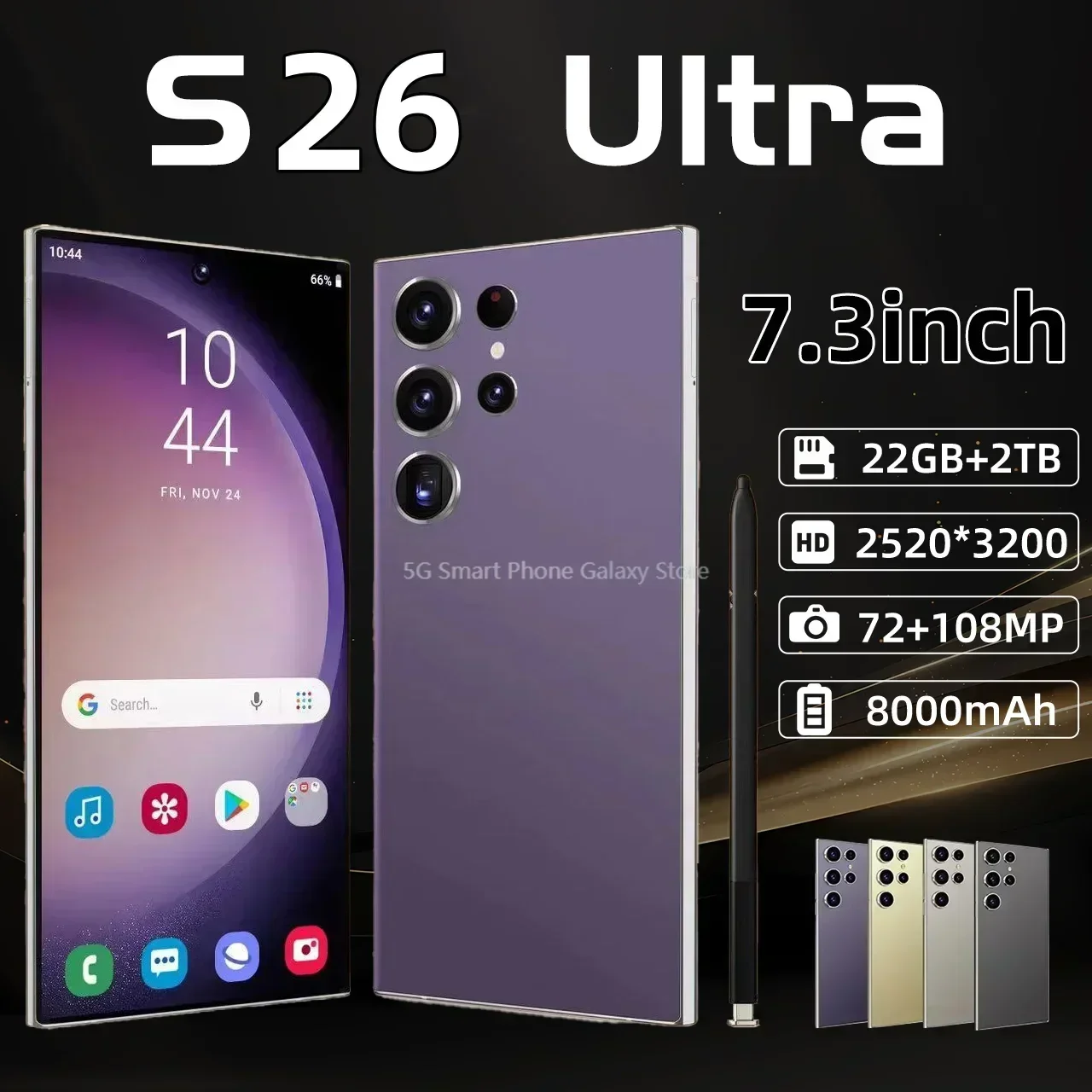 

Nuevo интелente S26 Ultra Xoimiento для лица 7,3 Pulgadas HD 5G Snapdragon8Gen3 22 ГБ + 2 ТБ Android14 8000 мАч 108 МП