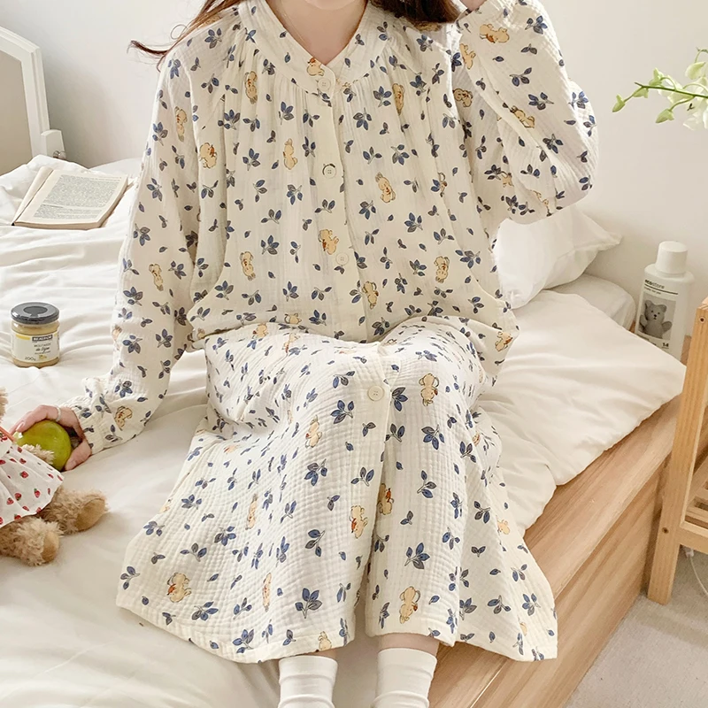 

100% Cotton Double Gauze Maternity Nursing Robes Spring Summer Breastfeeding Sleepwear for Pregnant Women Pregnancy Hospital