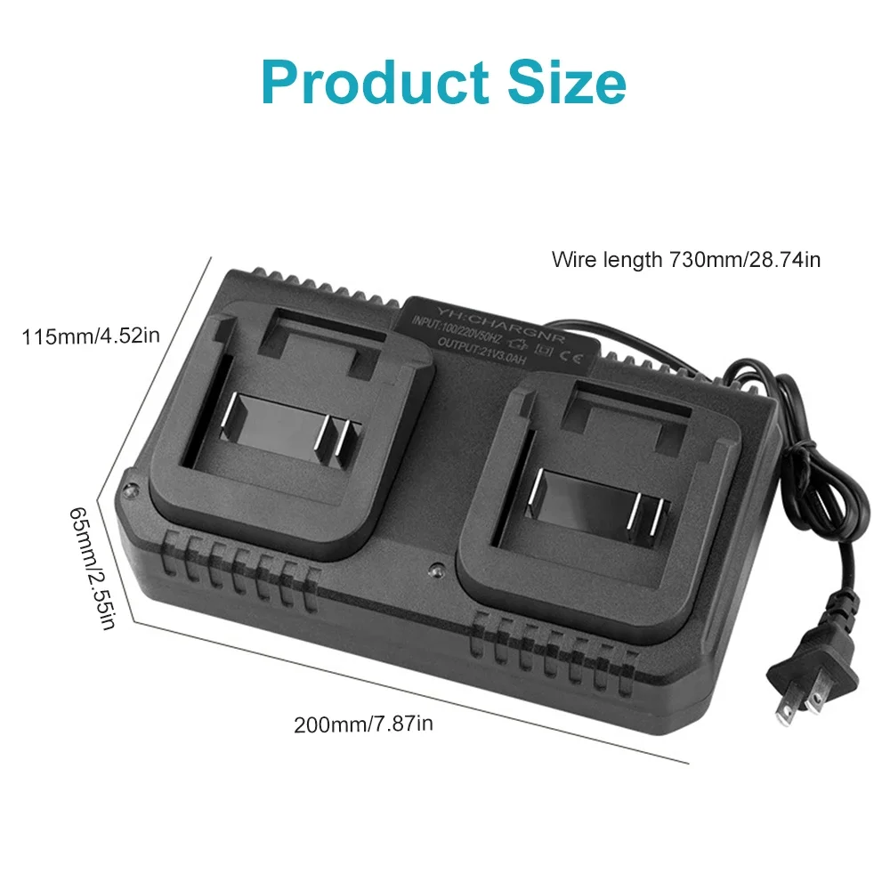 Fast Dual Slot Battery Charger Compatible With BL1415 BL1815 BL1830 BL1850 18V 21V For Power Tools US EU Plug image 4
