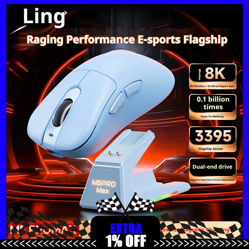 LINGBAO M5PROMAX+ 8K Wireless Gaming Mouse PAW3395 Sensor 12000DPI Three-mode Lightweight Mouse For FPS Valorant PC Gamers