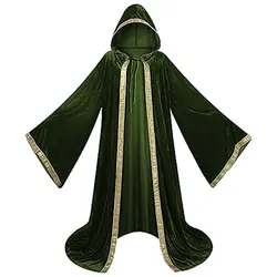 Medieval Unisex Velvet Hooded Cloak Halloween Witch Wicca Border Gandolfo Wizard Cosplay Carnival Purim Coats Vampire Cape Adult