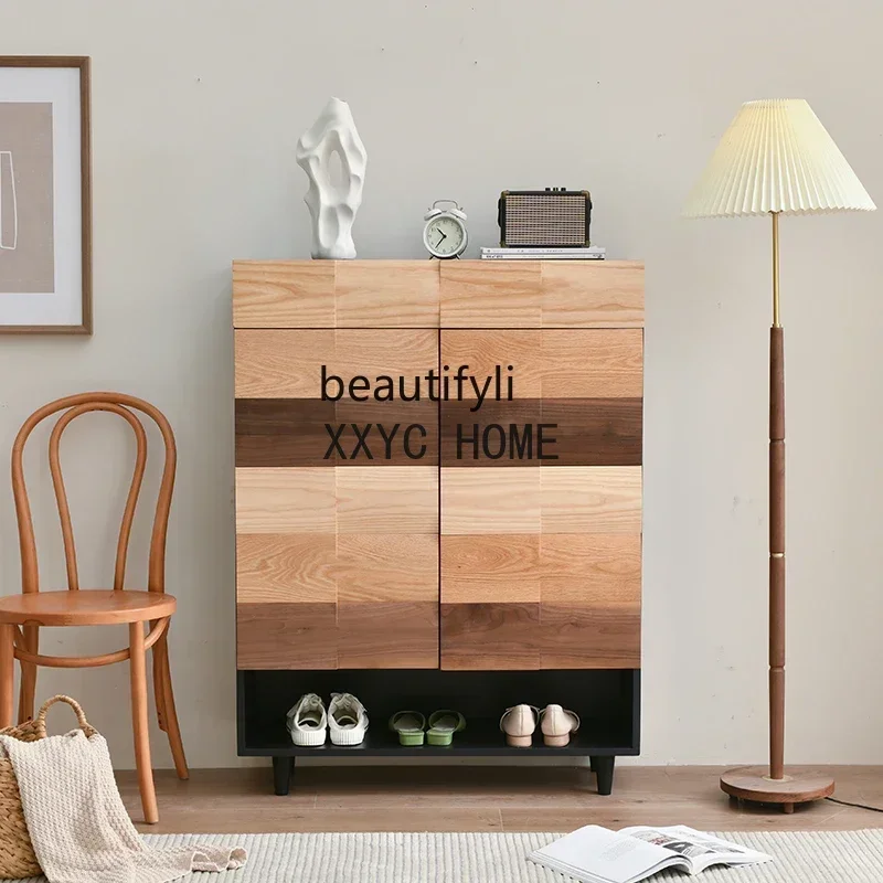 North America Black Walnut Pure Solid Wood Entrance Cabinet Small Apartment Door Home Shoe Cabinet Quiet Wind Storage