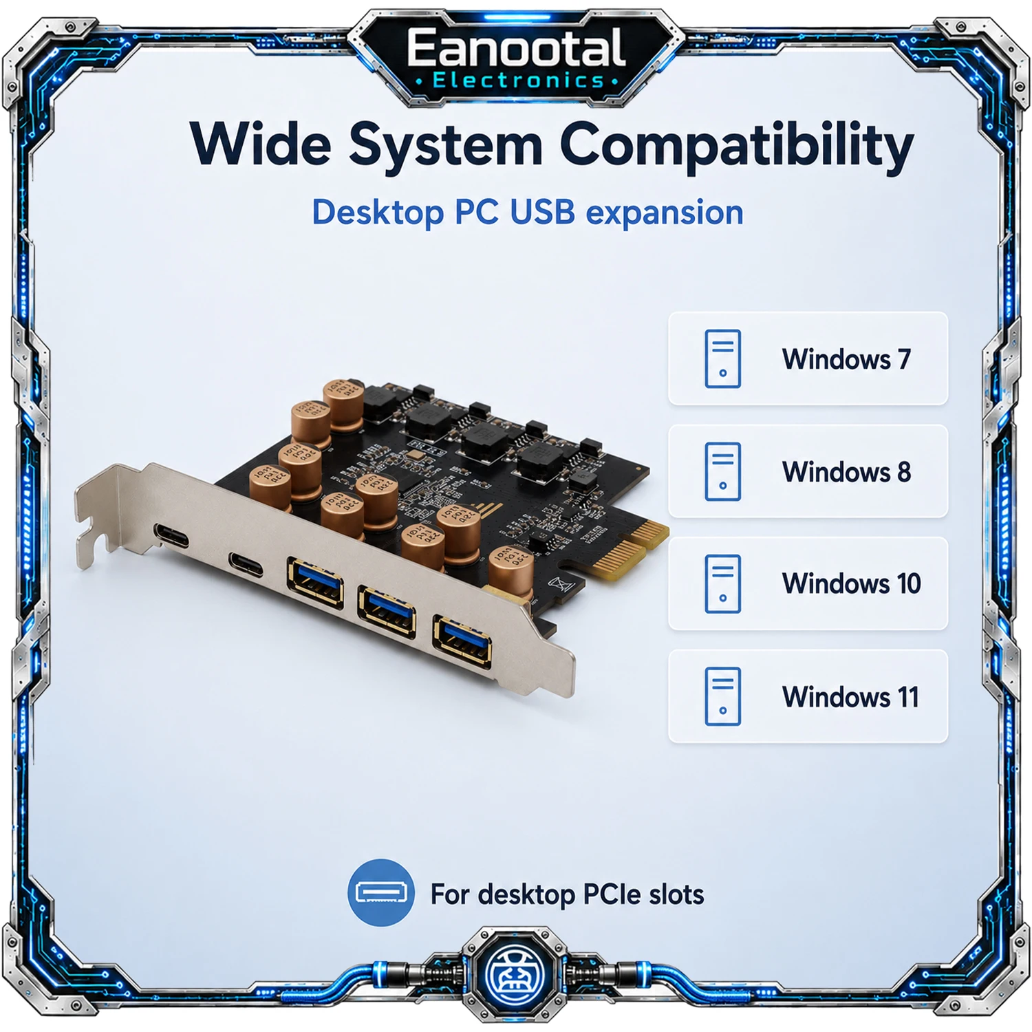 PCIe to USB-A USB-C Expansion Card, 3 Type-A + 2 Type-C Ports 5Gbps Fast Adapter with 3 Power Supply Options for Desktop PC