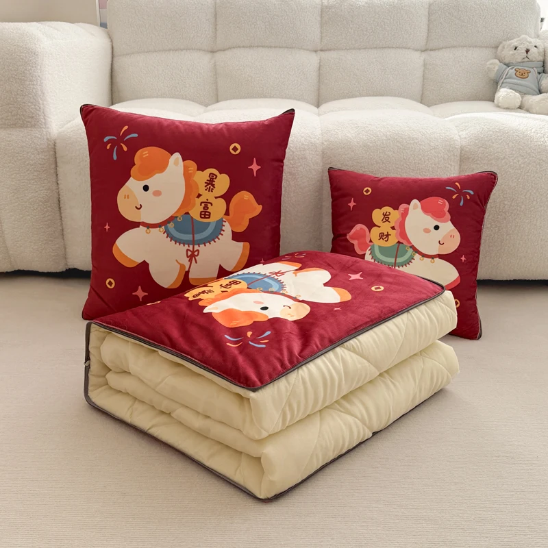 

Новогоднее многофункциональное офисное одеяло-подушка с наполнителем из полиэфирного волокна, мультяшный дизайн, тканевая наволочка для дома