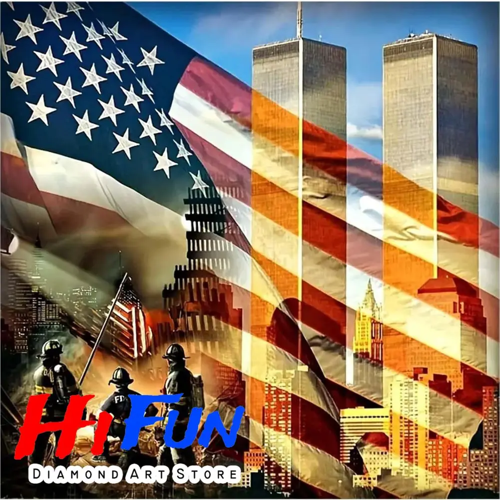 

Full Round Diamond Painting Honoring the Heroes of 9/11 Rhinestone Picture Mosaic DIY 5D Cross Stitch Embroidery Decoration