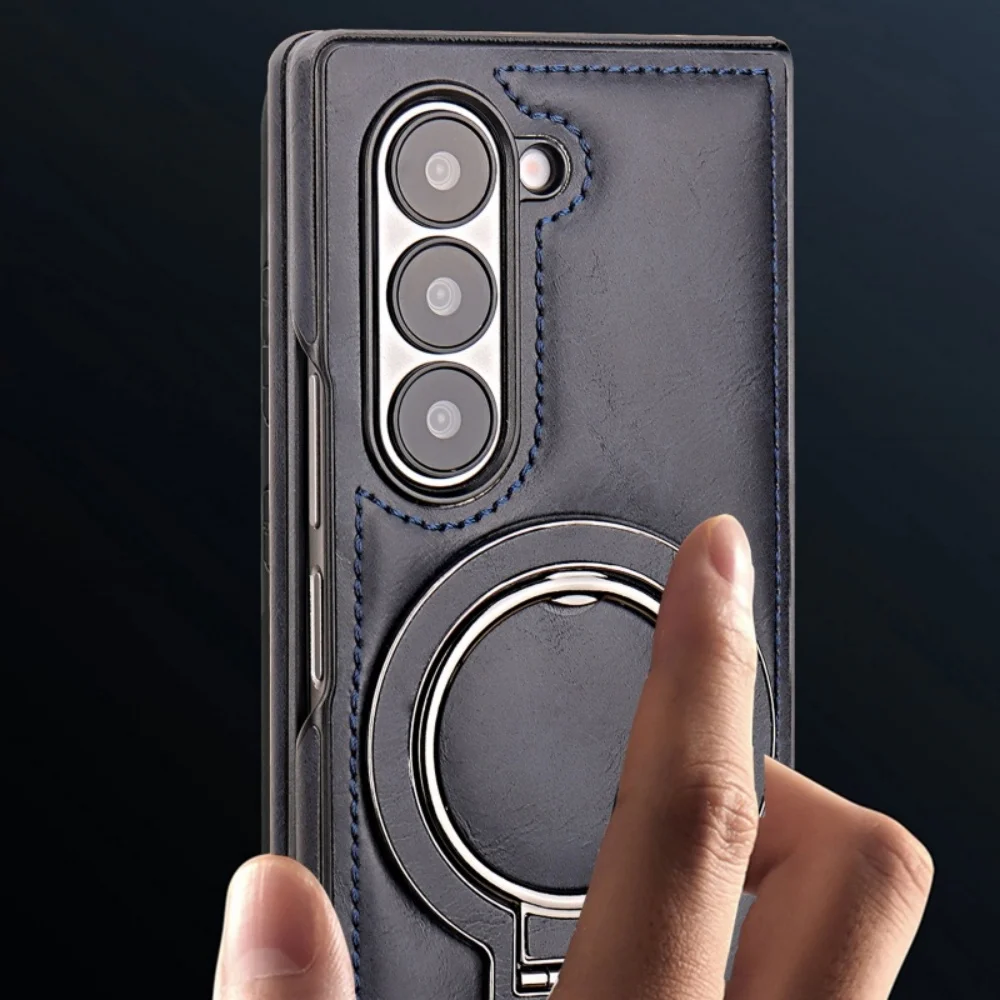 Magnetic Ring Holder Leather Case For Samsung Z Fold8 Ultra Z Fold 8 7 6 5 4 3 For Magsafe Wireless Charging Shockproof Cover