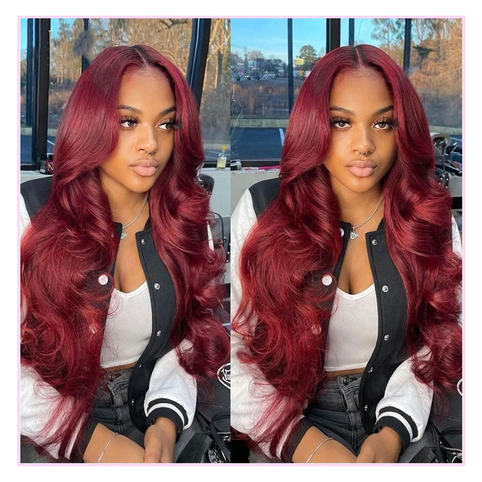 Body Water Wave 99J Burgundy 13X6 13x4 HD Lace Front Human Hair Wigs 30  Inch Red Colored Frontal Wig 180 Density For Women