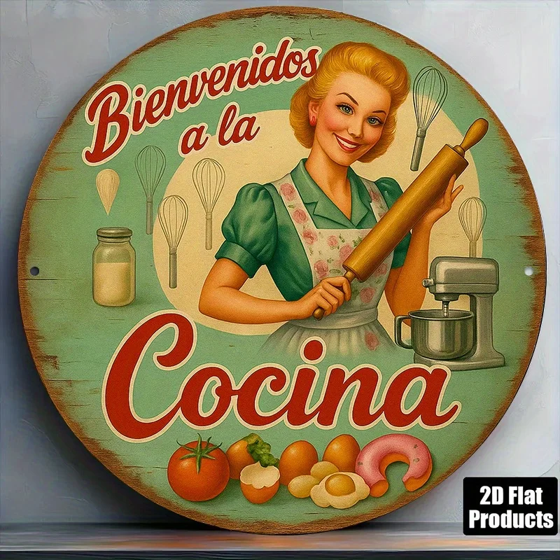 [2D Flat] A 1pc, 8X8 Inch 2D Flat Round Aluminum Sign Related to Decoration, Suitable for Coffee Shop Decor, Bar Decor, Gourmet