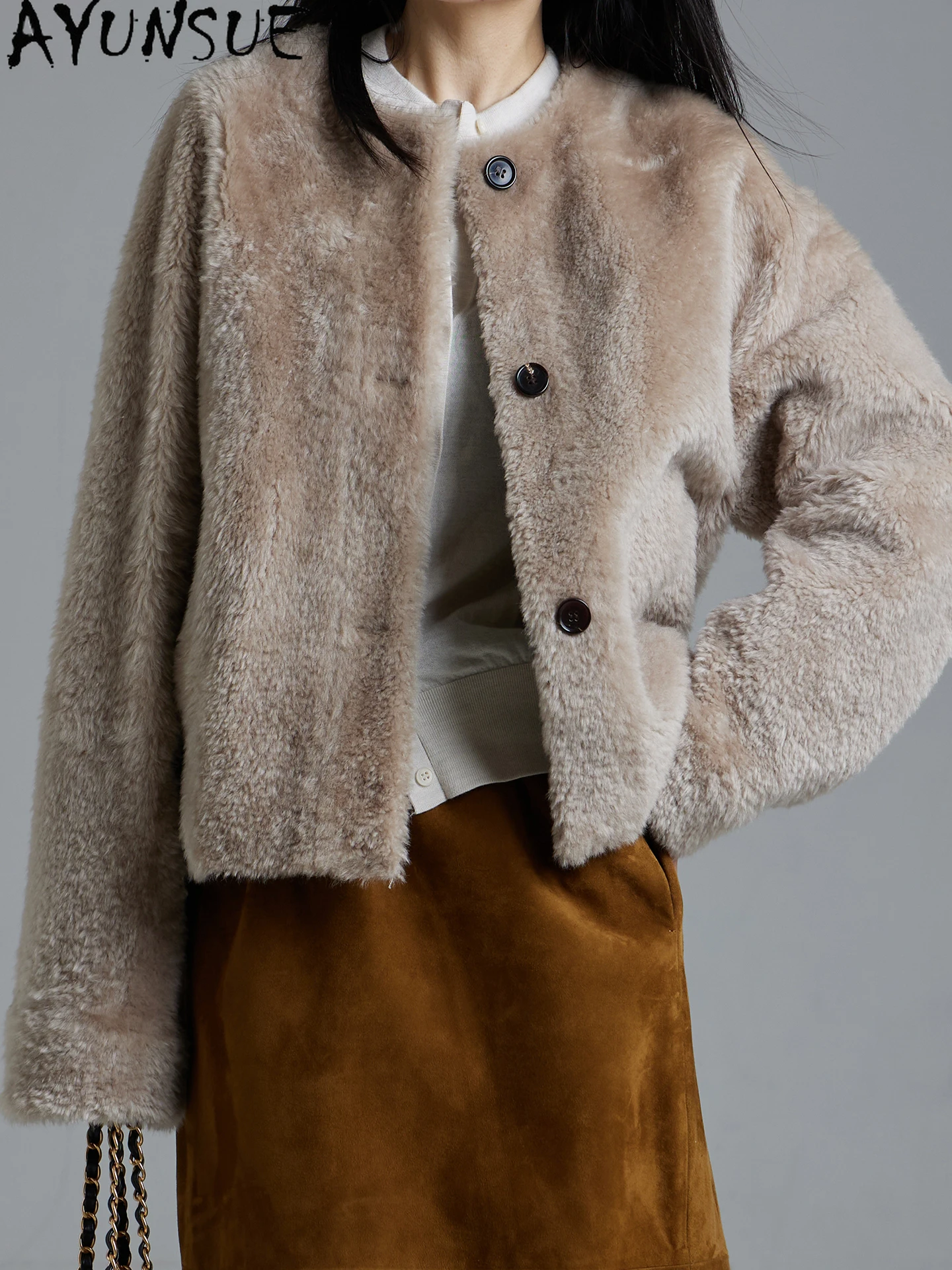 معطف فرو من جلد الغنم الطبيعي من AYUNSUE للنساء ملابس شتوية دافئة سترة من الجلد الطبيعي ميرينو للنساء جديد في معاطف موضة 2025 #2