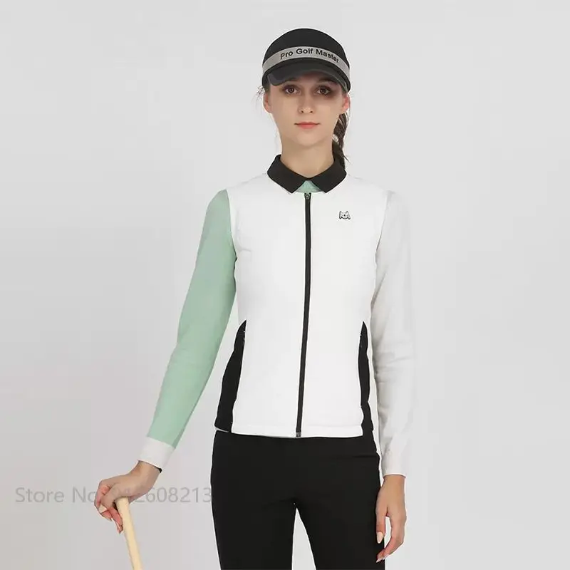 PGM Autumn Winter Lady Sleeveless Sports Jacket Women Windproof Warm Golf Vest Ultra-light Soft Waistcoat Patchwork Slim Outwear