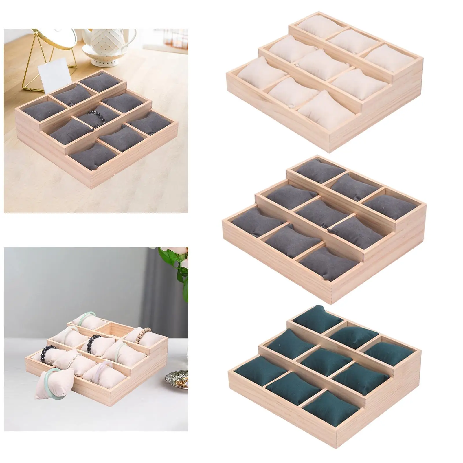 Watch Display Tray Wooden Jewelry Organizer for Necklaces Countertop Watches