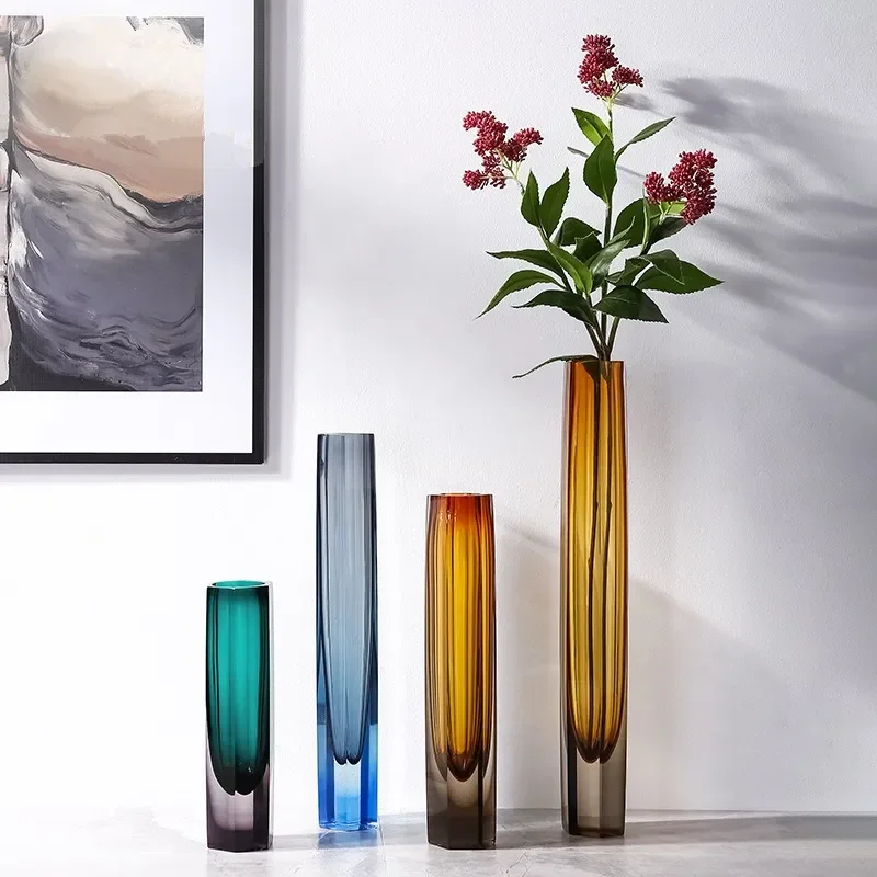 Modern Glazed Crystal Vase for Home Decor Luxury Straight Flower Arrangement Ornament Desktop Porch Decoration Wholesale