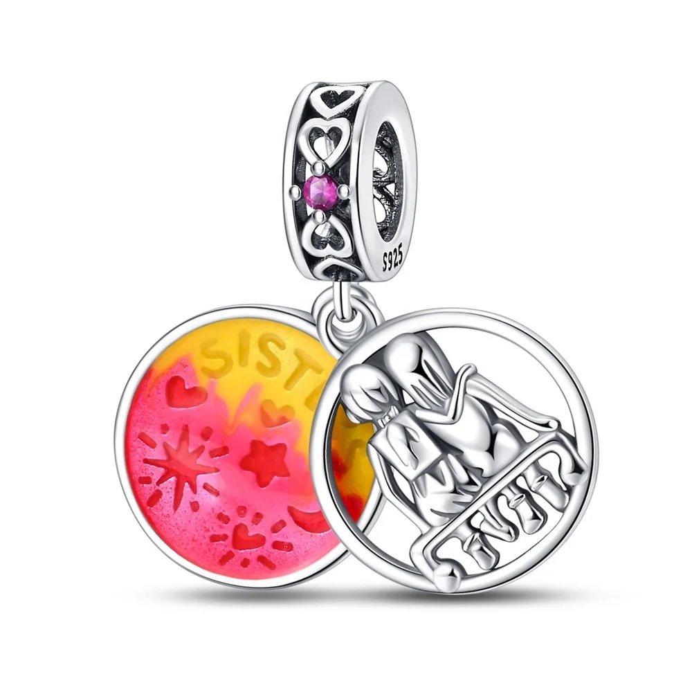 

Fashion 925 Sterling Silver Gradual Change Stars Sun Moon Love Sisters Charm Fit Pandora Bracelet Women's Daily Accessories