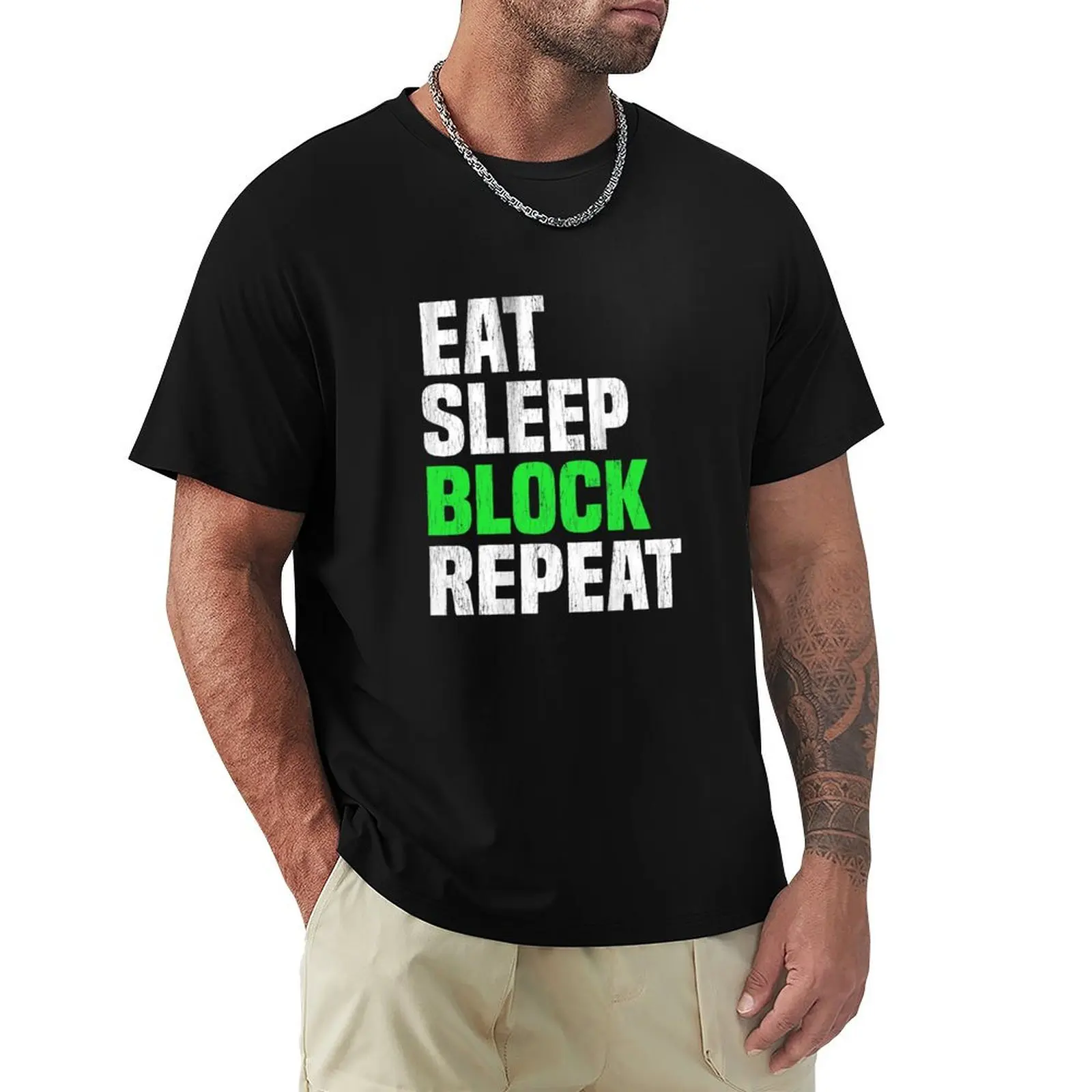 Funny Eat Sleep Block Repeat Football Lineman Athlete Shirt T-Shirt vintage clothes oversizeds Men's t-shirt