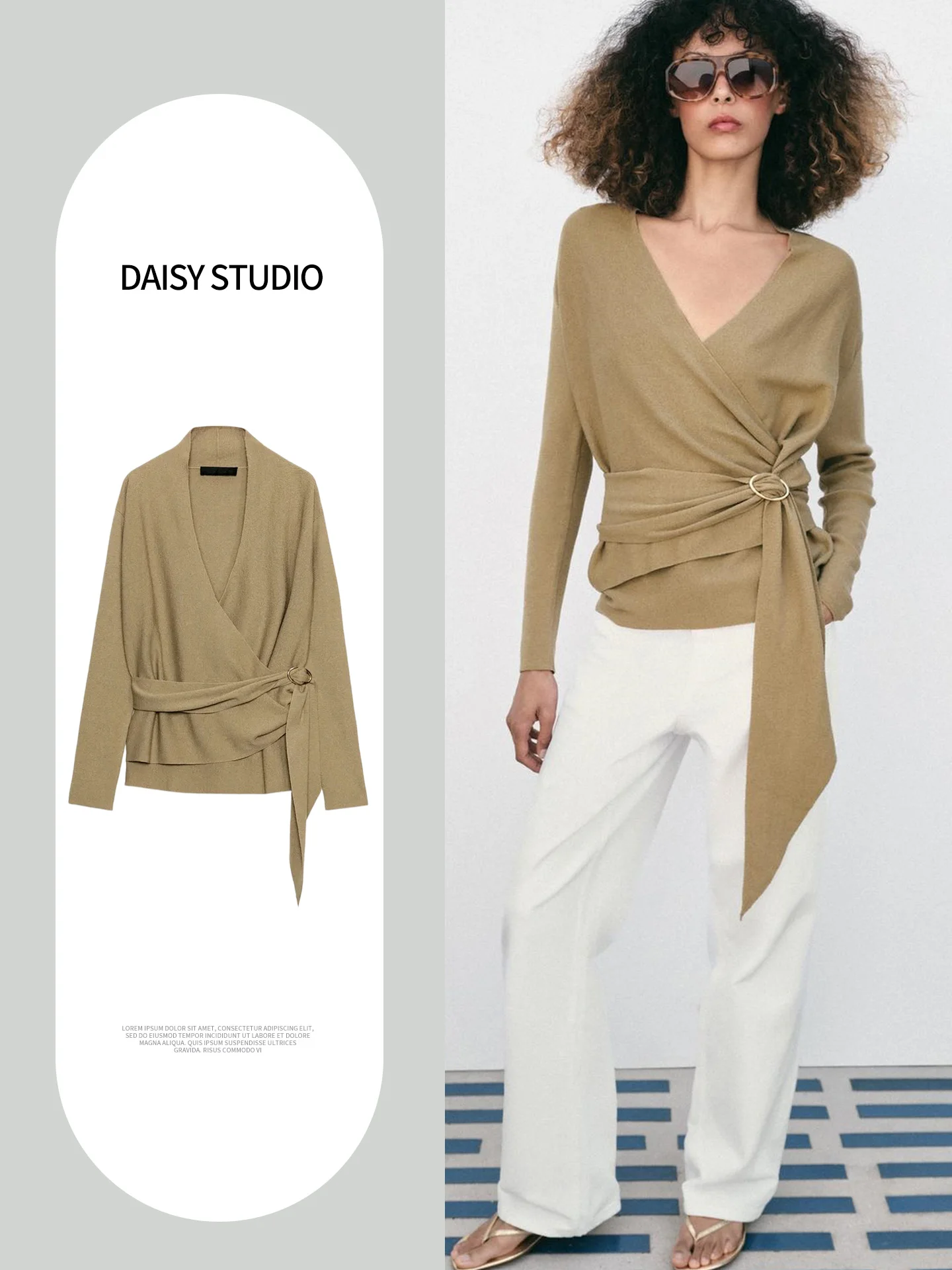 Autumn New Women's Street Style Long Sleeve V-Neck Golden Buckle Knitted Double Breasted Coat Polyester Fiber Open Cardigan