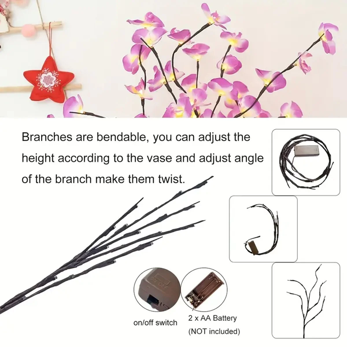 1PC Phalaenopsis Tree Light Decoration String Lights Battery Operated Fairy Light For Home Bedroom Room Party Wedding Decoration