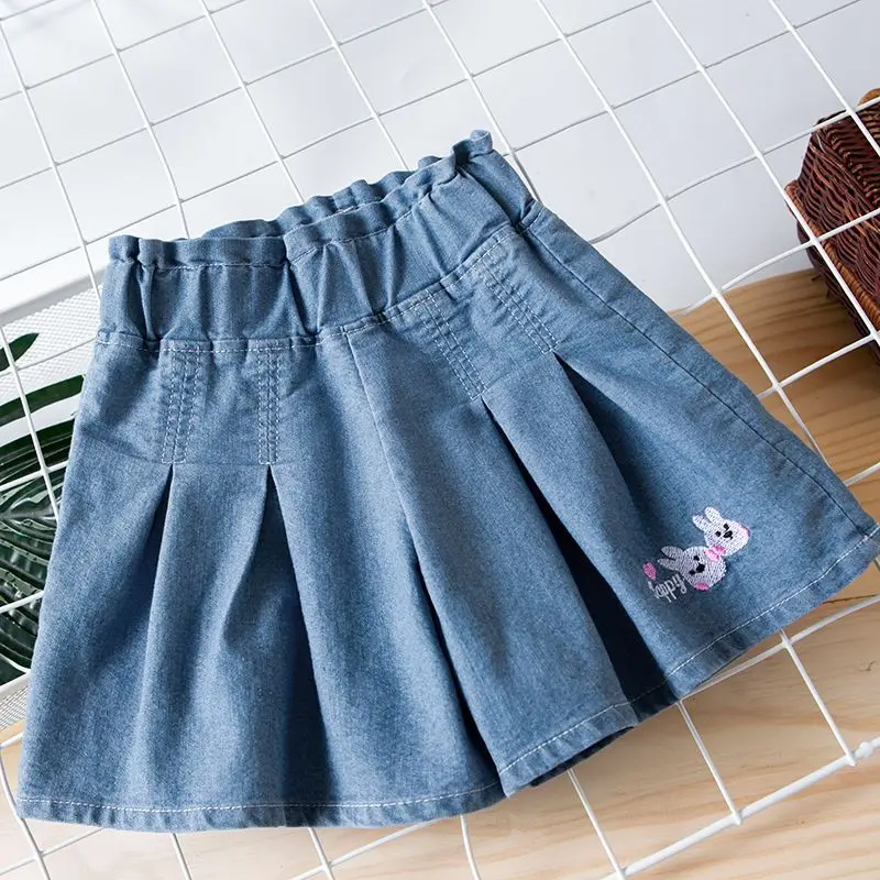 Girls' Summer Lightweight Denim Shorts 2026 Trendy Mid-Length Skort Casual Outerwear For Big Kids Ages 8-12