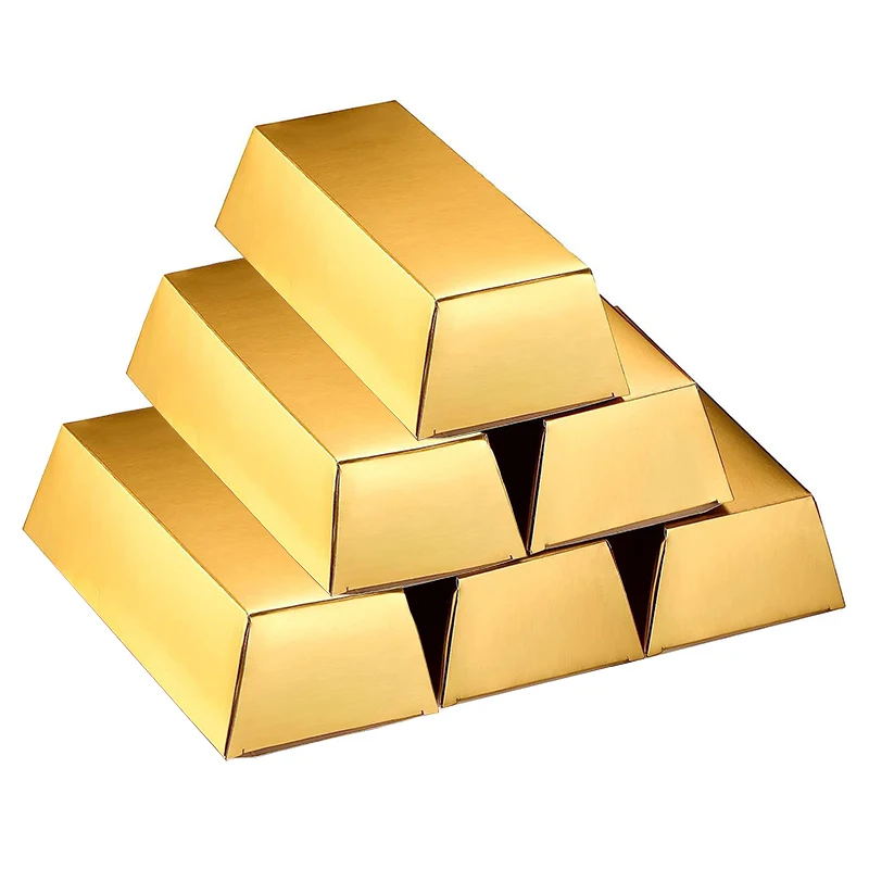 6 Stück simulierte kräftige Riegel, Geschenkbox, Partybevorzugung, Schokoladen-Goldmünzen, Folie, Schatz, Ziegel, Papierboxen für Party-Dekoration